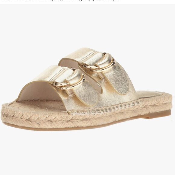 Joie Cagney Leather Espadrille Gold Slide Sandals New! - Picture 12 of 12